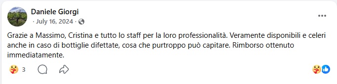 Schermata della recensione Facebook di Daniele Giorgi del 16 Luglio 2024