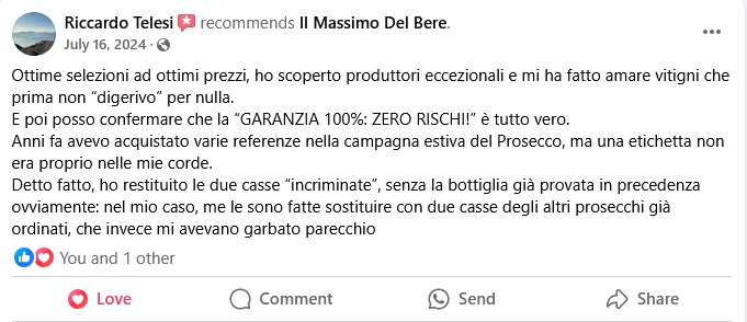 Schermata della recensione Facebook di Riccardo Telesi del 16 Luglio 2024