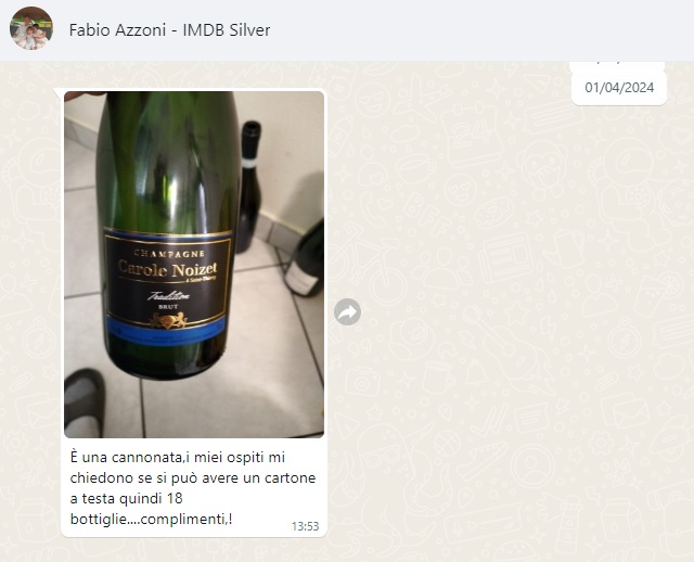 WhatsApp di Fabio Azzoni, socio IMDB Silver, sullo Champagne Carole Noizet